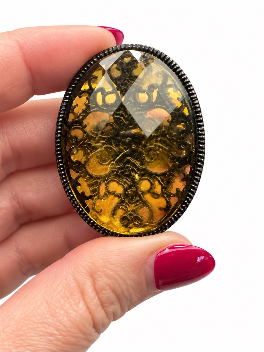Vintage Oversized Gothic Amber Toned Acrylic Statement Ring